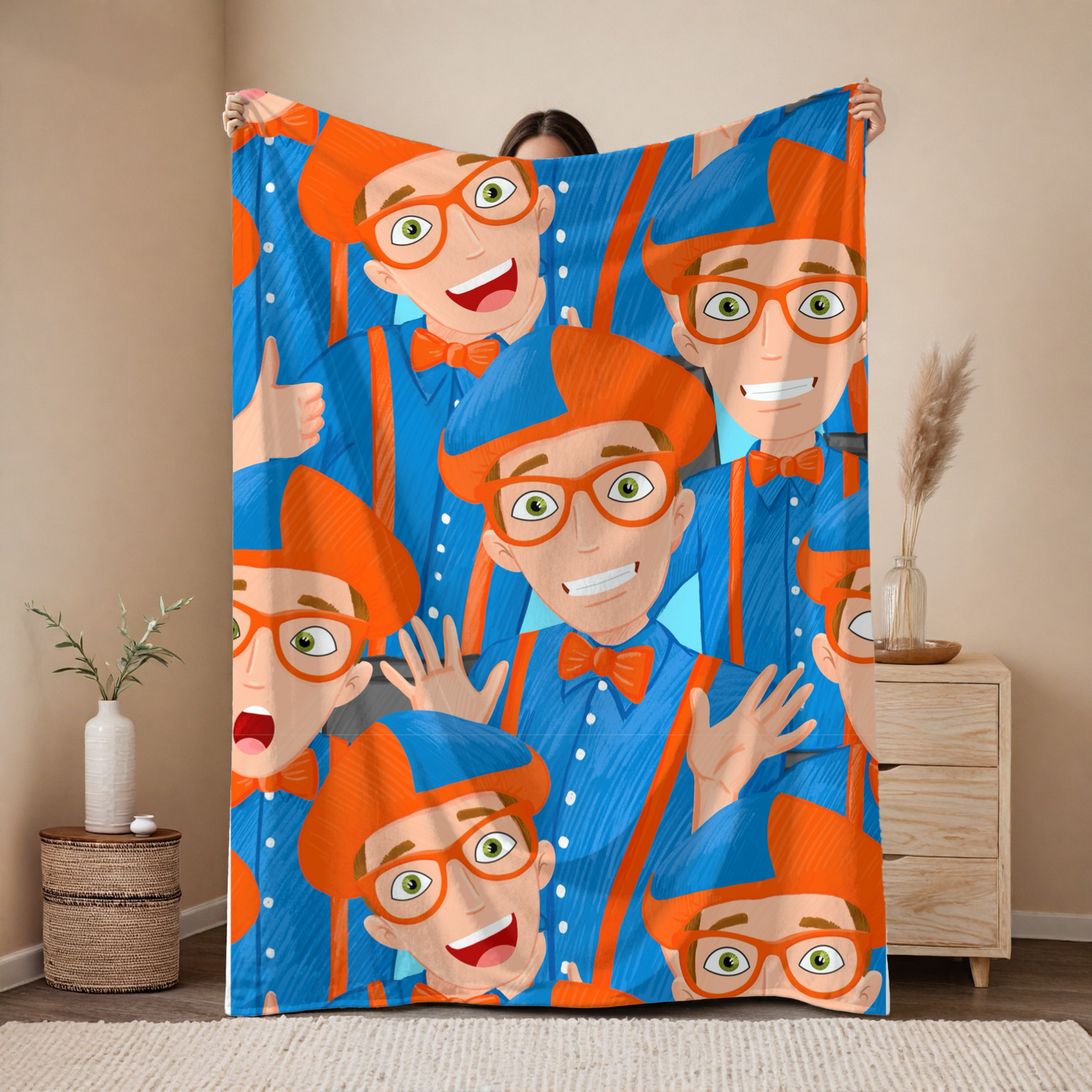 RTS ORANGE BLUE GUY SINGLE SIDED MINKY BLANKET