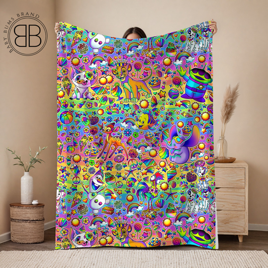 RTS COLORFUL FAVORITE CHARACTERS DOUBLE SIDED MINKY BLANKET