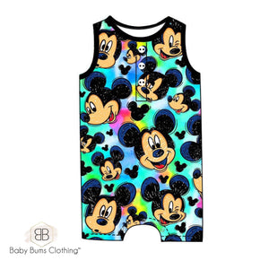 RTS NEON MOUSE HEAD  HENLEY ROMPER - Baby Bums Clothing 