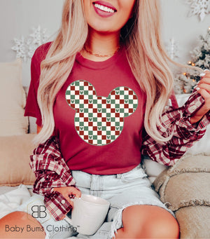 CHRISTMAS MOUSE CHECK ADULT UNISEX T-SHIRT - Baby Bums Clothing 