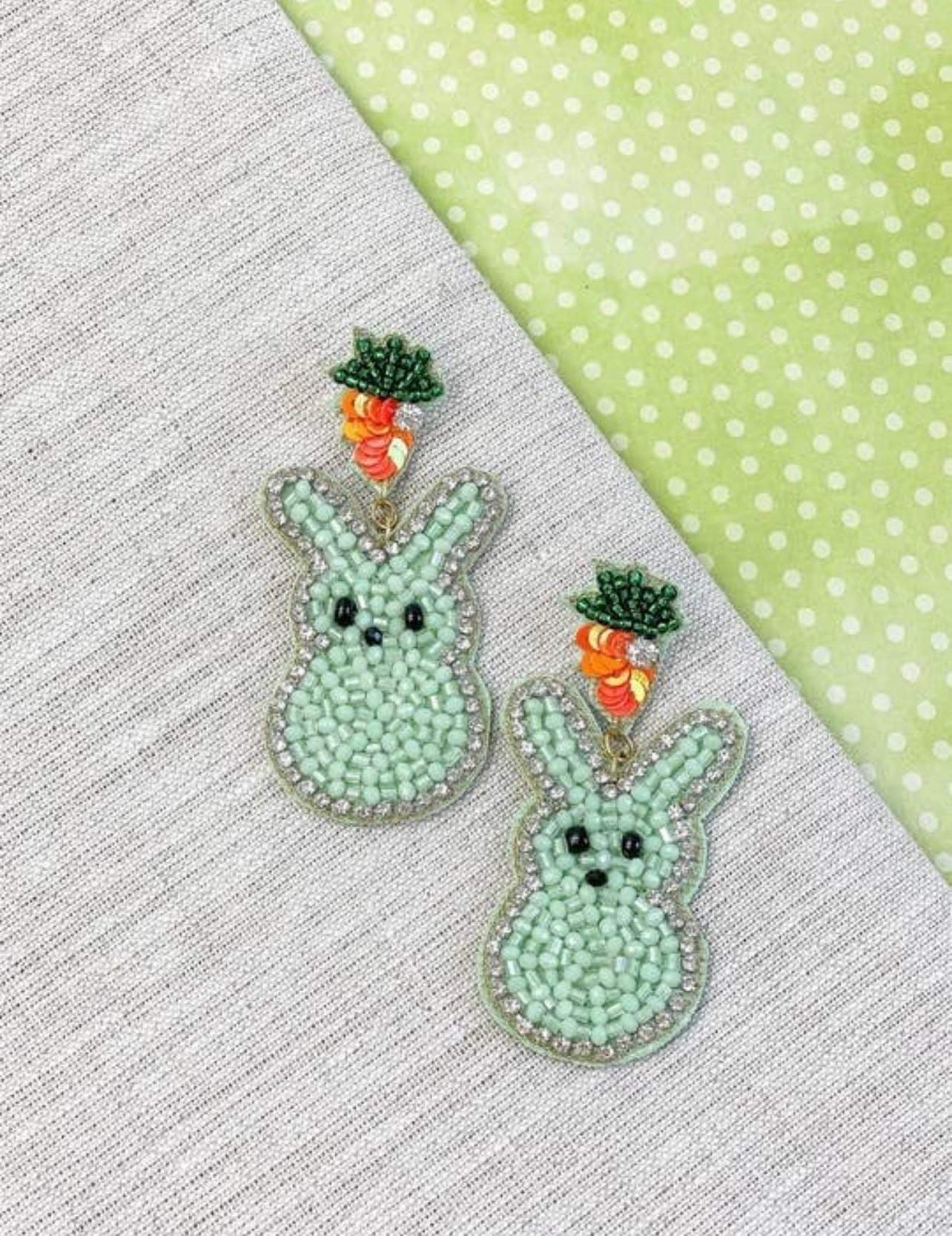 BUNNY BEADS MINT EARRINGS - Baby Bums Clothing 