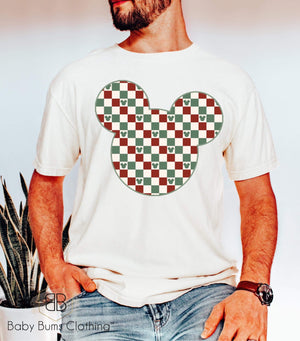CHRISTMAS MOUSE CHECK ADULT UNISEX T-SHIRT - Baby Bums Clothing 