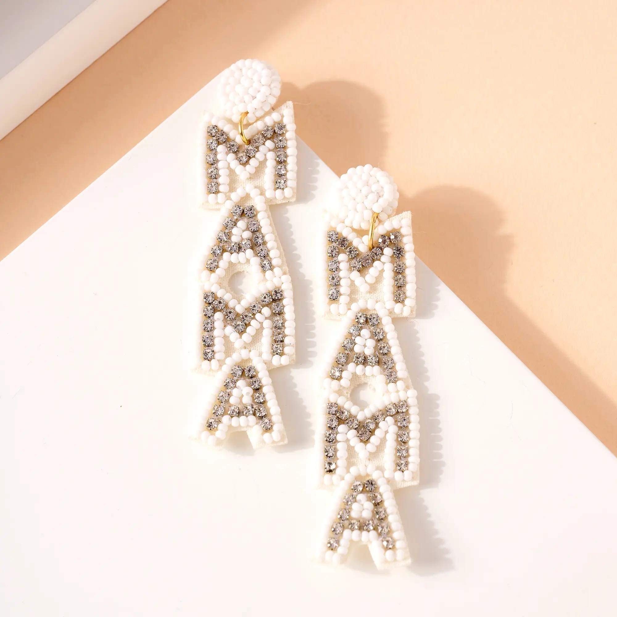 MAMA EARRINGS WHITE - Baby Bums Clothing 