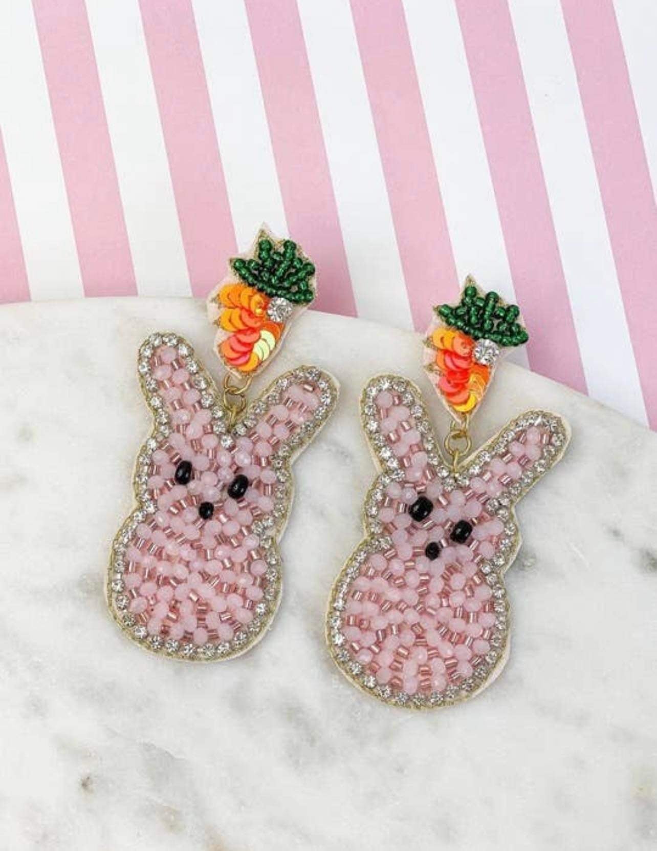 BUNNY BEADS PINK EARRINGS - Baby Bums Clothing 
