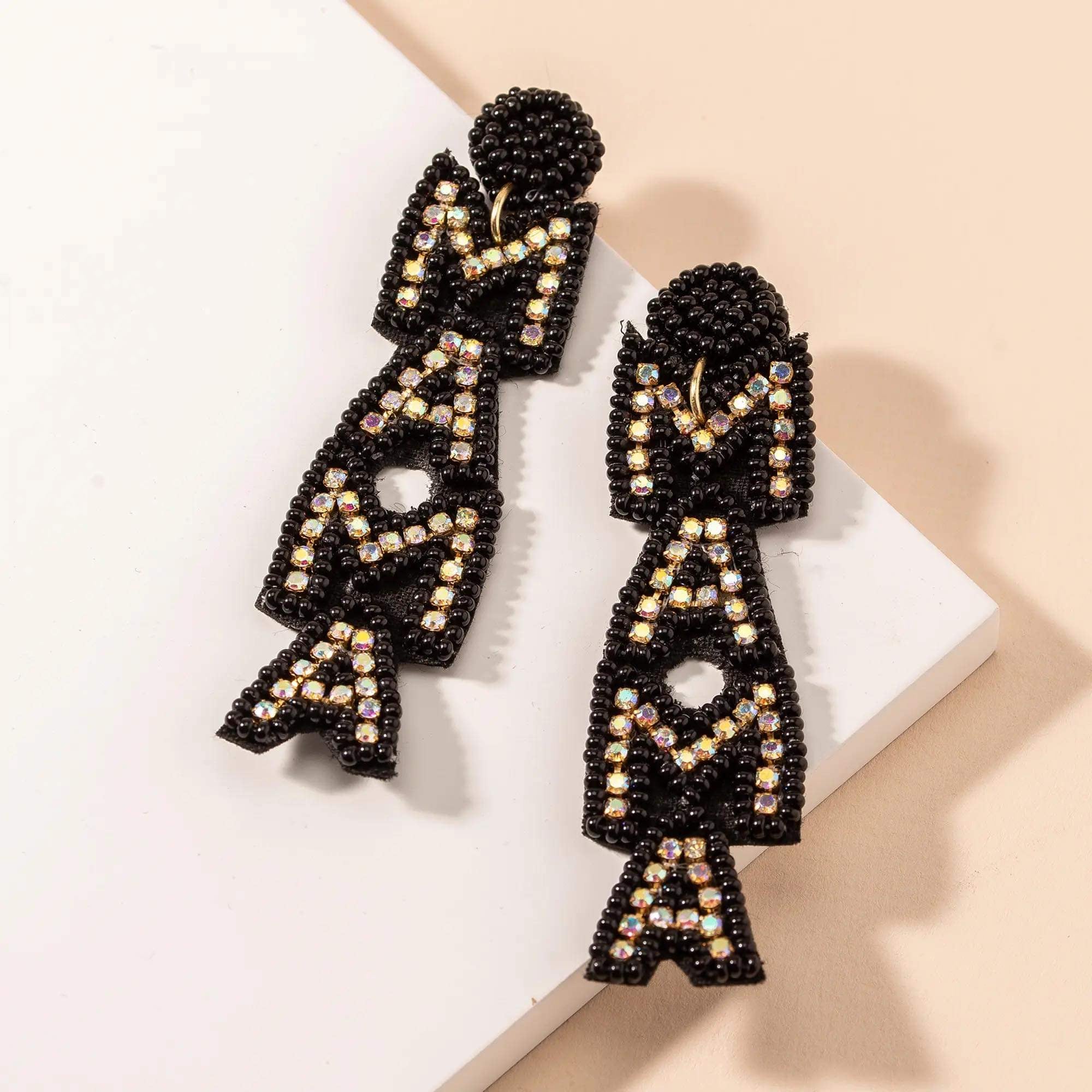 MAMA EARRINGS BLACK - Baby Bums Clothing 