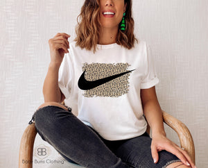 LEOPARD SWOOSH ADULT UNISEX T-SHIRT - Baby Bums Clothing 