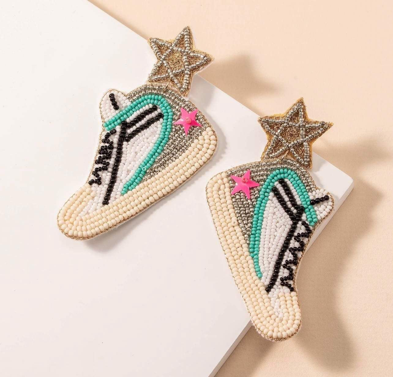 STAR SNEAKERS TEAL EARRINGS - Baby Bums Clothing 