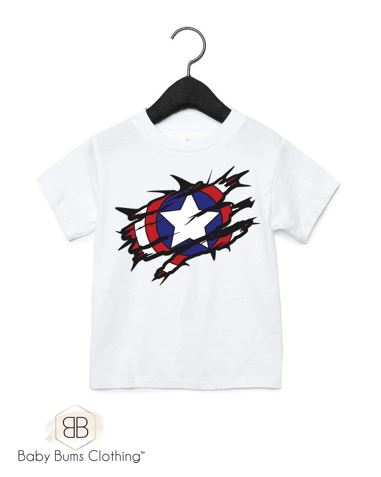 RIPPED AMERICAN HERO KIDS T-SHIRT - Baby Bums Clothing 