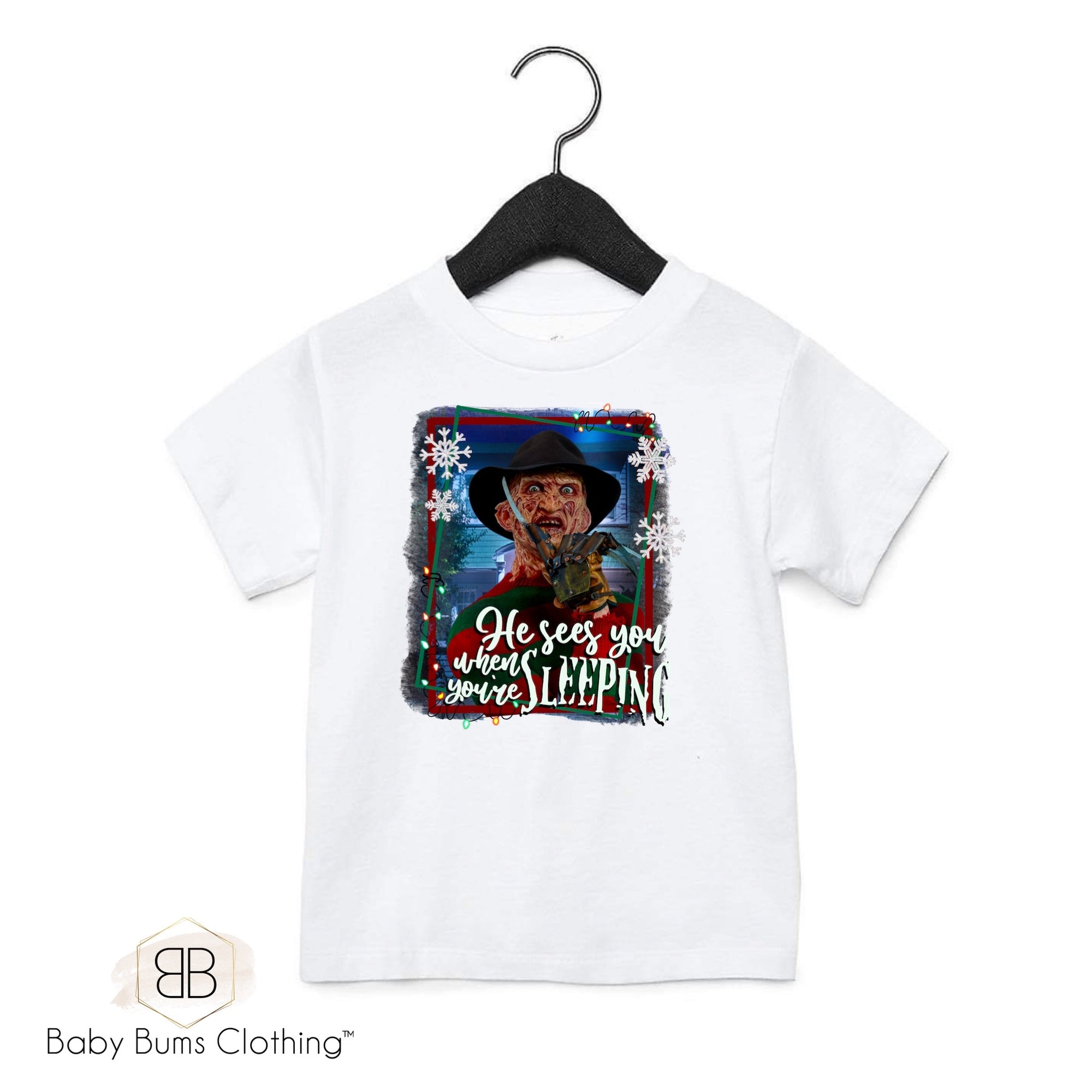 HE SEES YOU WHEN YOU’RE SLEEPING KIDS TSHIRT - Baby Bums Clothing 