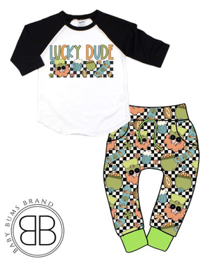 CHECKERED LUCKY DUDE T-SHIRT - Baby Bums Clothing 