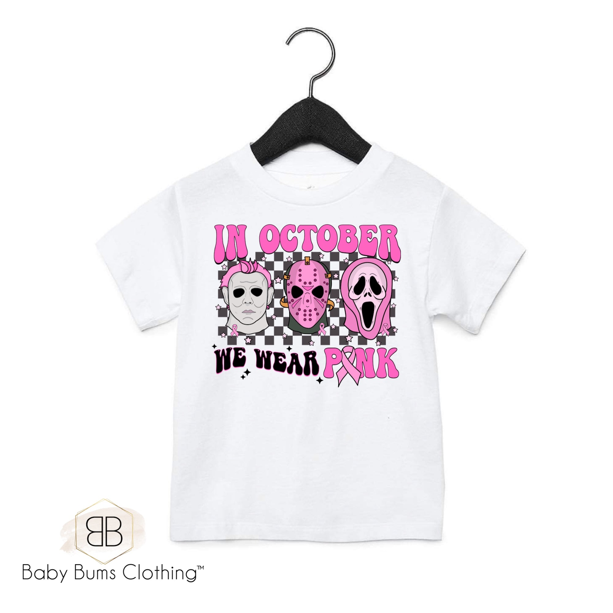 CHECKERED PINK OCTOBER T-SHIRT - Baby Bums Clothing 