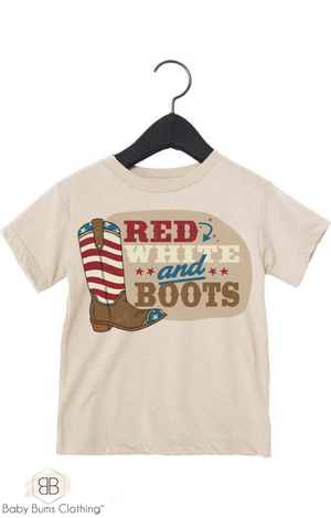 RED WHITE AND BOOTS KIDS T-SHIRT - Baby Bums Clothing 