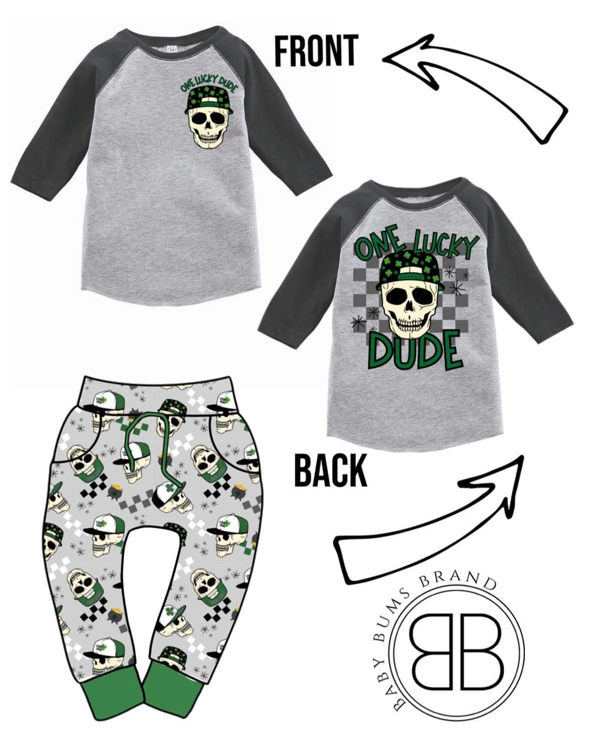 LUCKY SKELLY FRONT AND BACK T-SHIRT - Baby Bums Clothing 